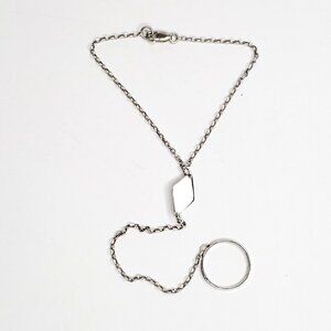 925 Sterling Silver Slave Bracelet Hammered Finger Ring 5 3/4 Hand Harness Chain